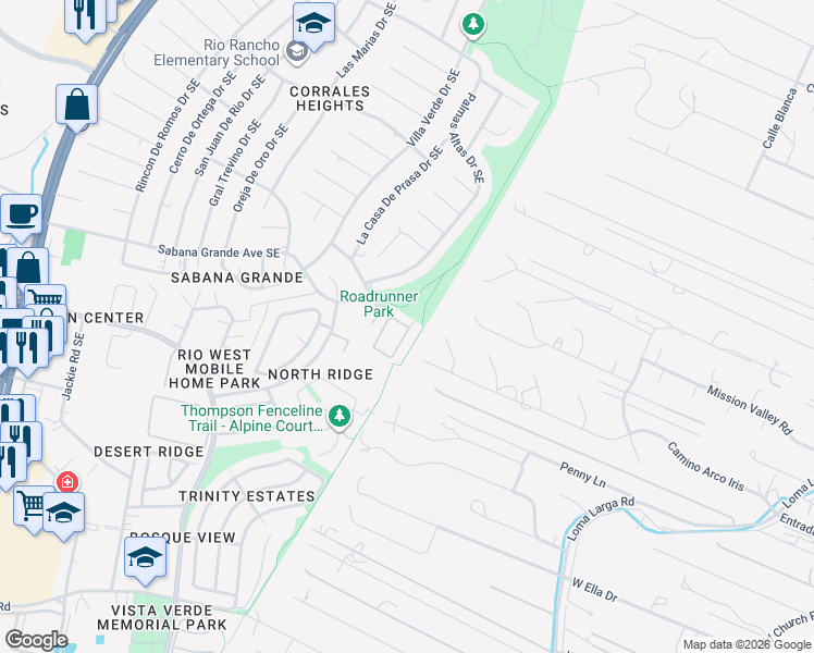 map of restaurants, bars, coffee shops, grocery stores, and more near 1034 Joshua Dr in Rio Rancho
