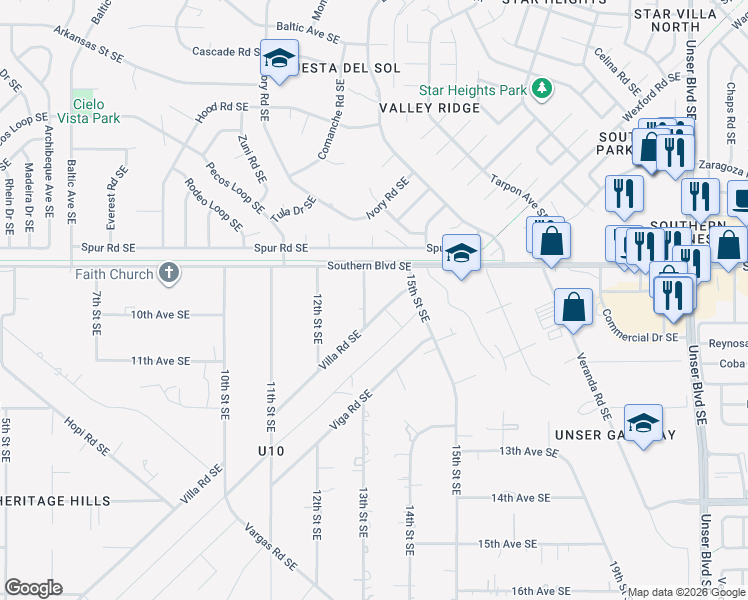map of restaurants, bars, coffee shops, grocery stores, and more near 1028 13th Street Southeast in Rio Rancho