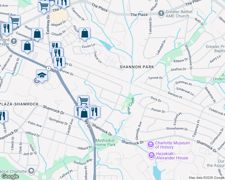 map of restaurants, bars, coffee shops, grocery stores, and more near in Charlotte