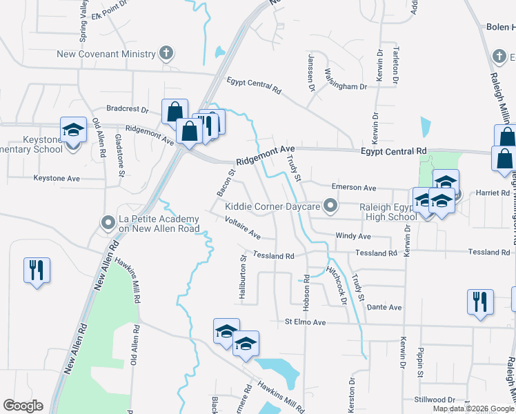 map of restaurants, bars, coffee shops, grocery stores, and more near 4223 Windermere Road in Memphis