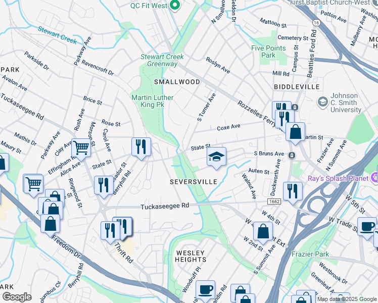 map of restaurants, bars, coffee shops, grocery stores, and more near in Charlotte