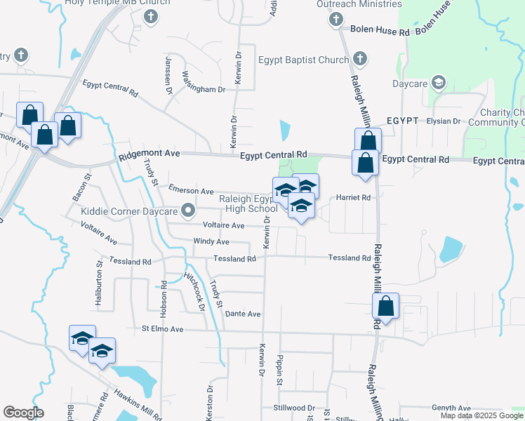 map of restaurants, bars, coffee shops, grocery stores, and more near 4203 Kerwin Drive in Memphis