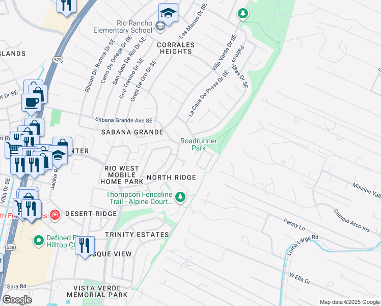 map of restaurants, bars, coffee shops, grocery stores, and more near 1000 Riverview Drive Southeast in Rio Rancho
