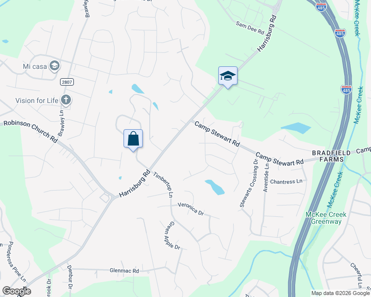 map of restaurants, bars, coffee shops, grocery stores, and more near 9829 Harrisburg Road in Charlotte