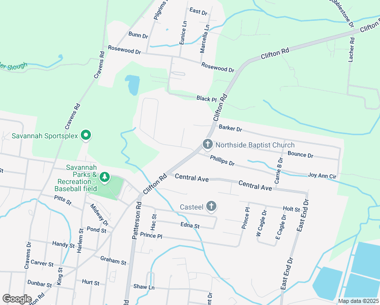 map of restaurants, bars, coffee shops, grocery stores, and more near 100 Garey Loop in Savannah