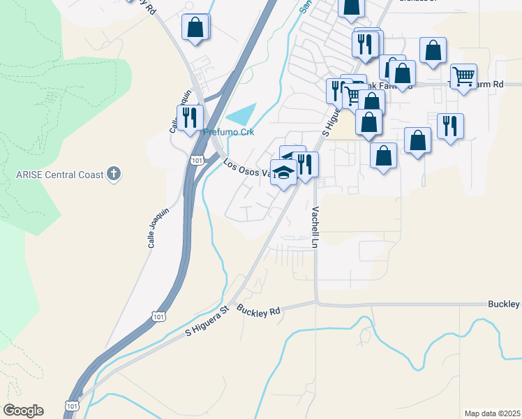 map of restaurants, bars, coffee shops, grocery stores, and more near 22 Vista Lane in San Luis Obispo