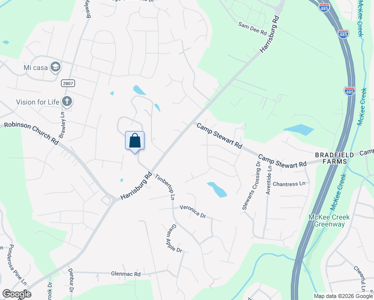 map of restaurants, bars, coffee shops, grocery stores, and more near 9829 Harrisburg Road in Charlotte