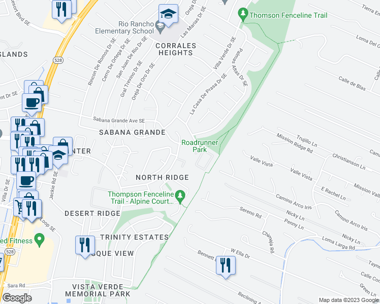 map of restaurants, bars, coffee shops, grocery stores, and more near 1000 Riverview Drive Southeast in Rio Rancho