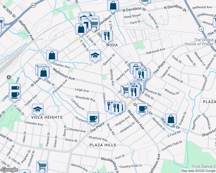 map of restaurants, bars, coffee shops, grocery stores, and more near in Charlotte