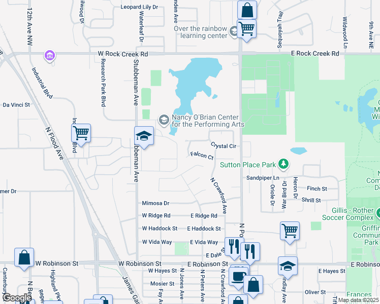 map of restaurants, bars, coffee shops, grocery stores, and more near 308 Skylark Court in Norman