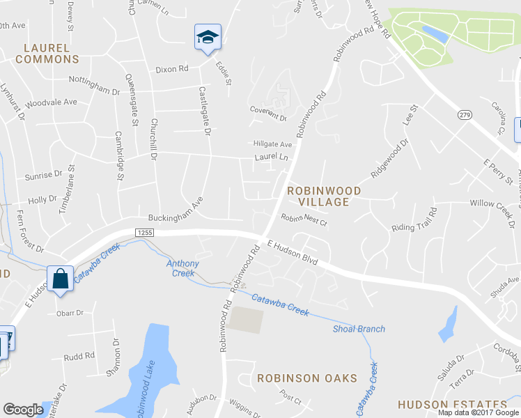 map of restaurants, bars, coffee shops, grocery stores, and more near 1711 Robinwood Road in Gastonia