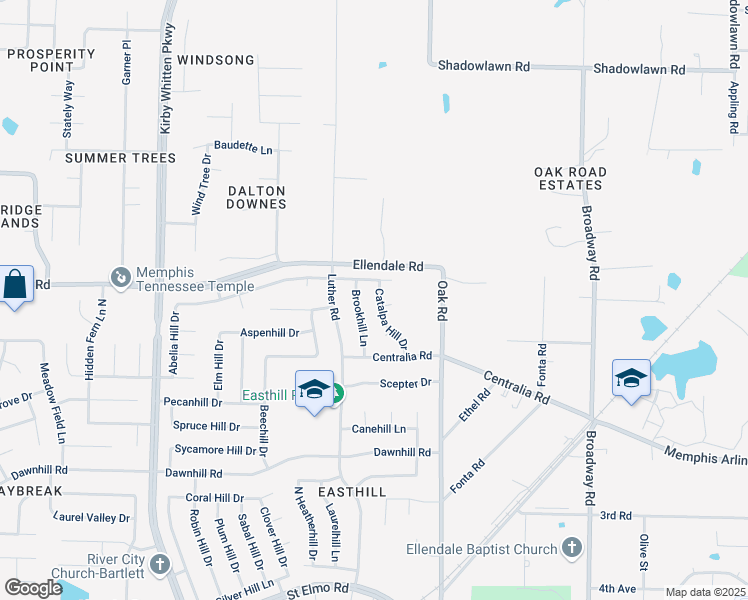 map of restaurants, bars, coffee shops, grocery stores, and more near 4207 Catalpa Hill Drive in Bartlett