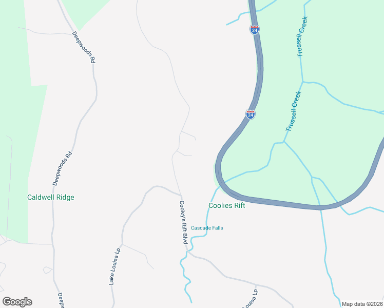 map of restaurants, bars, coffee shops, grocery stores, and more near 1402 Cooley's Rift Boulevard in Monteagle