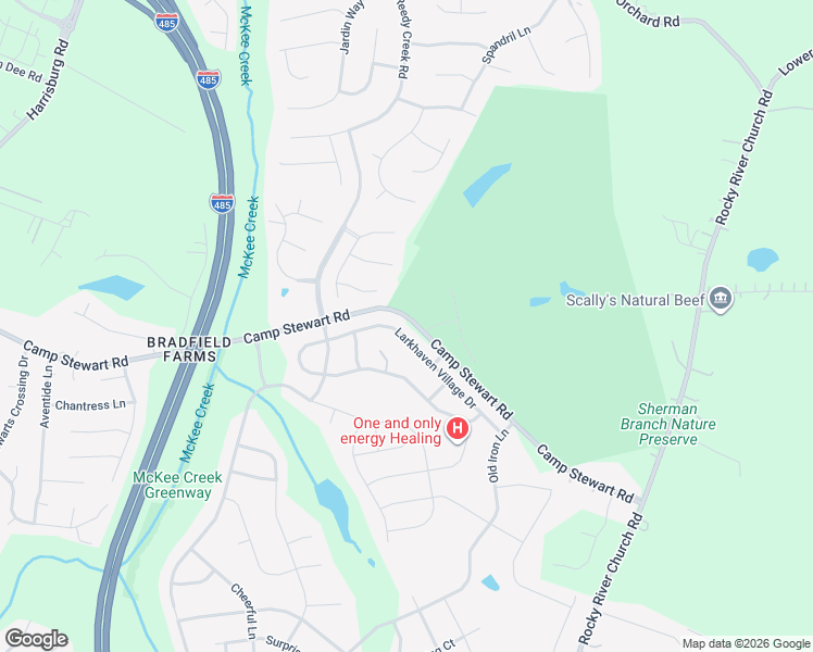 map of restaurants, bars, coffee shops, grocery stores, and more near 3912 Larkhaven Village Drive in Charlotte