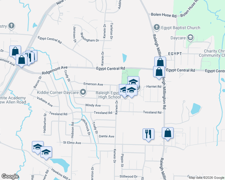 map of restaurants, bars, coffee shops, grocery stores, and more near 4225 Kerwin Drive in Memphis