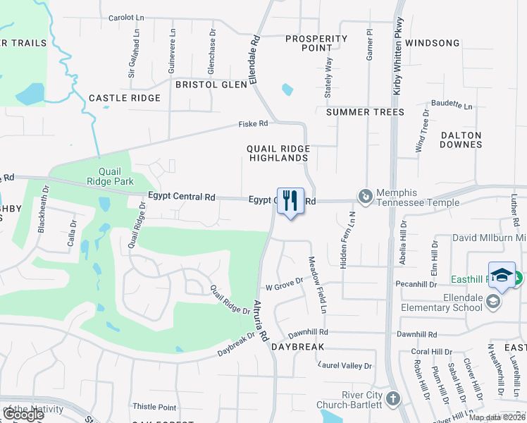 map of restaurants, bars, coffee shops, grocery stores, and more near 4230 Altruria Road in Memphis