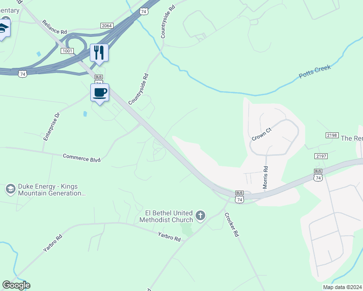 map of restaurants, bars, coffee shops, grocery stores, and more near 2038 Shelby Road in Kings Mountain