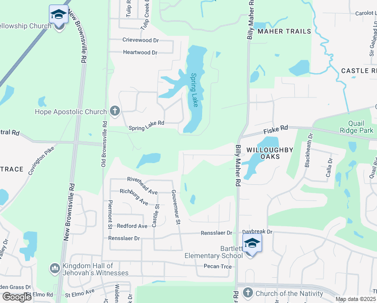 map of restaurants, bars, coffee shops, grocery stores, and more near 5820 Peterson Ridge Lane in Memphis