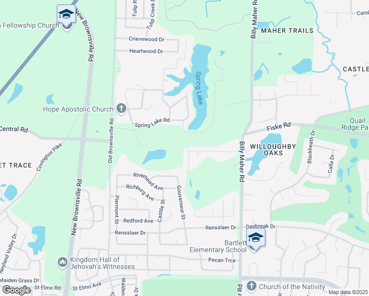 map of restaurants, bars, coffee shops, grocery stores, and more near 4215 Bedford Valley Lane in Memphis