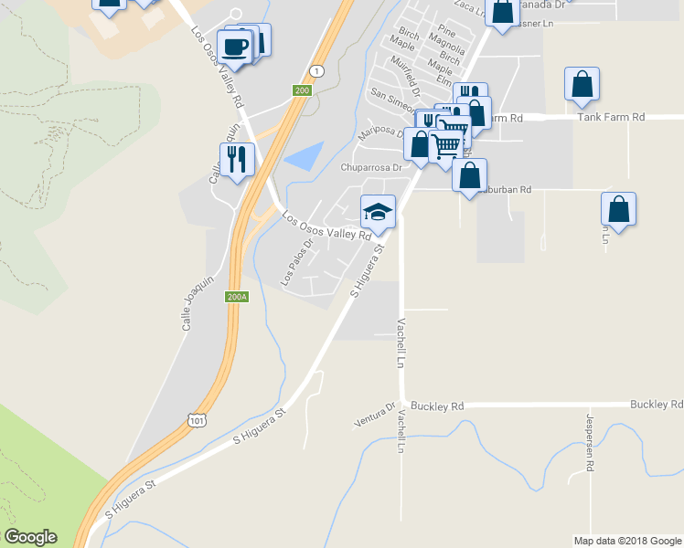 map of restaurants, bars, coffee shops, grocery stores, and more near 14 Vista Lane in San Luis Obispo
