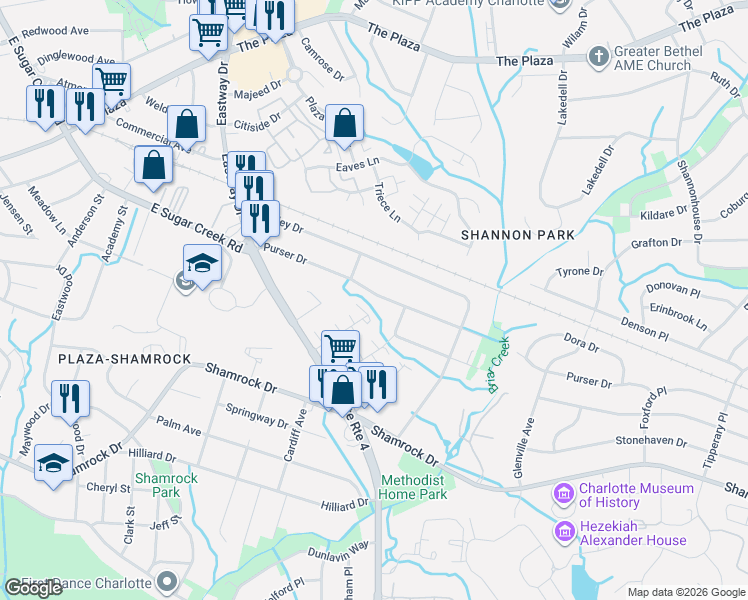 map of restaurants, bars, coffee shops, grocery stores, and more near in Charlotte