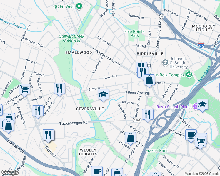 map of restaurants, bars, coffee shops, grocery stores, and more near in Charlotte