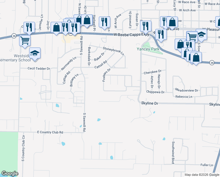 map of restaurants, bars, coffee shops, grocery stores, and more near 16 Cottonwood Drive in Searcy