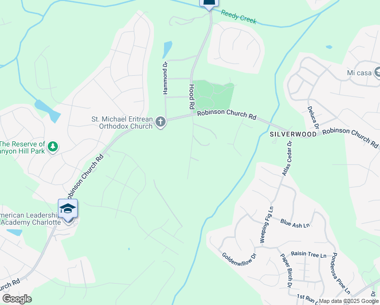 map of restaurants, bars, coffee shops, grocery stores, and more near 7125 Hood Road in Charlotte