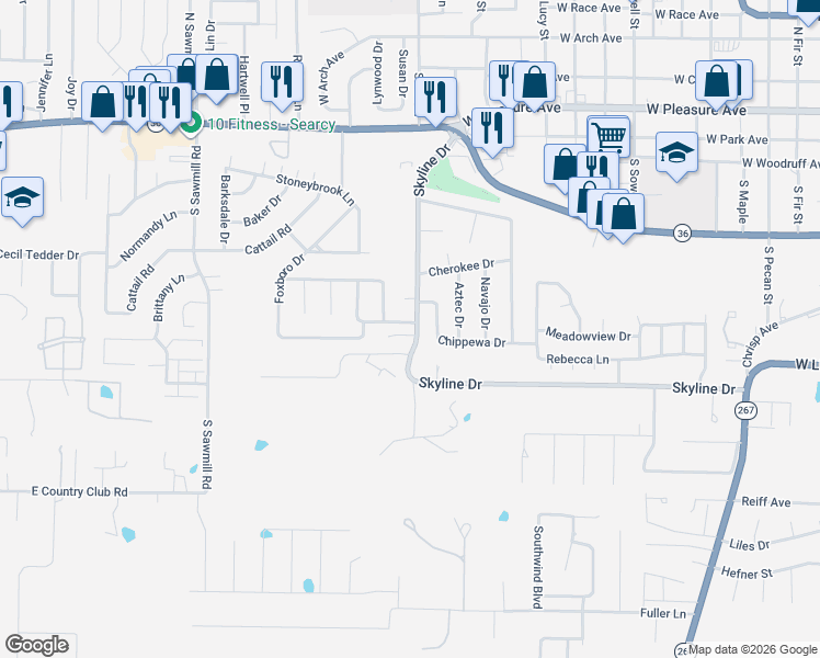 map of restaurants, bars, coffee shops, grocery stores, and more near 1 Weatherstone Drive in Searcy