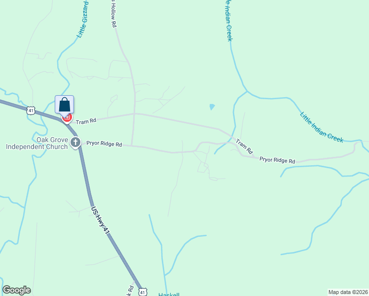 map of restaurants, bars, coffee shops, grocery stores, and more near 621 Pryor Ridge Road in Tracy City