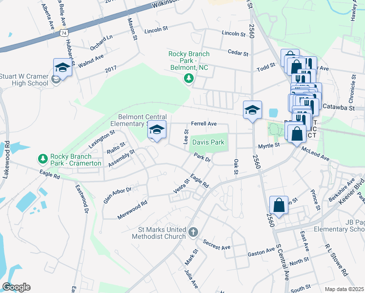 map of restaurants, bars, coffee shops, grocery stores, and more near 402 Park Drive in Belmont