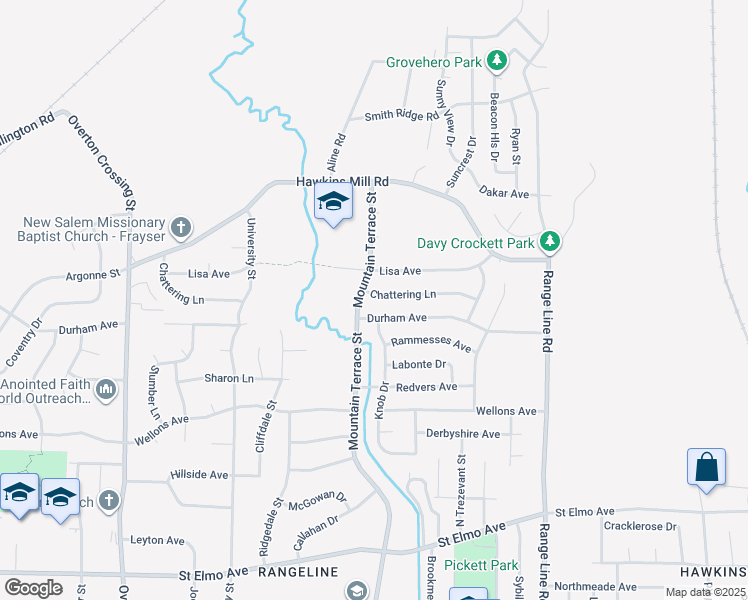 map of restaurants, bars, coffee shops, grocery stores, and more near 4215 Mountain Terrace Street in Memphis