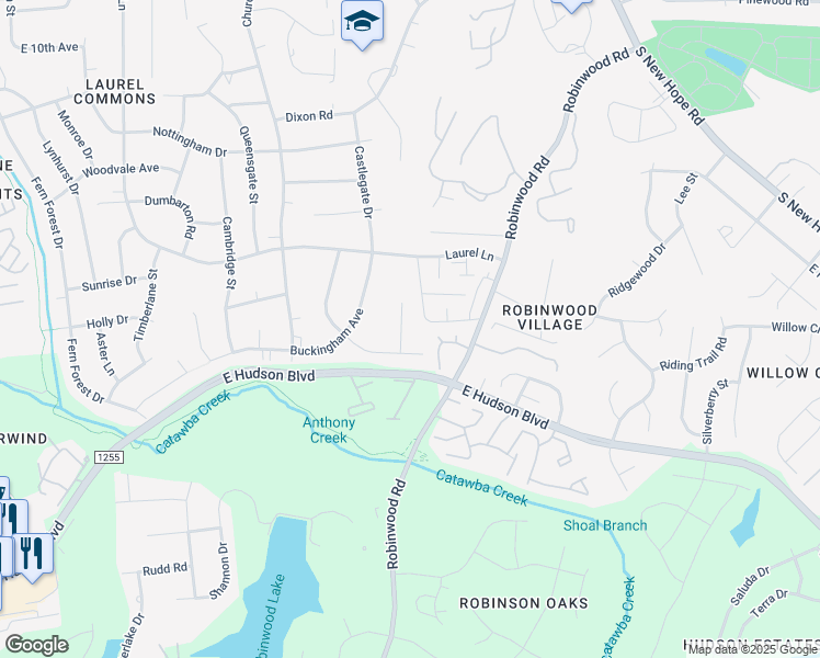 map of restaurants, bars, coffee shops, grocery stores, and more near 1444 Edenton Court in Gastonia