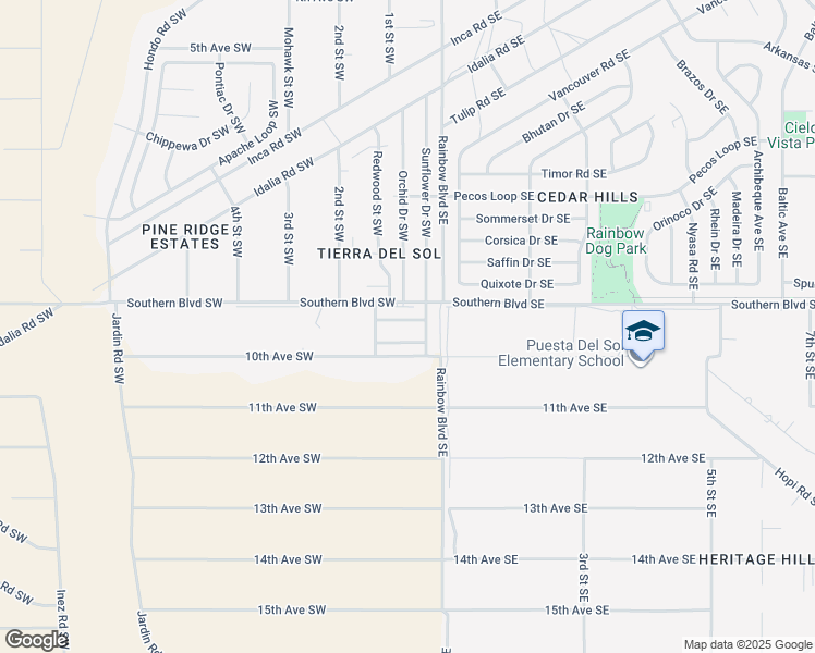 map of restaurants, bars, coffee shops, grocery stores, and more near 113 Aster Drive Southwest in Rio Rancho