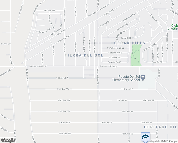 map of restaurants, bars, coffee shops, grocery stores, and more near 113 Aster Drive Southwest in Rio Rancho
