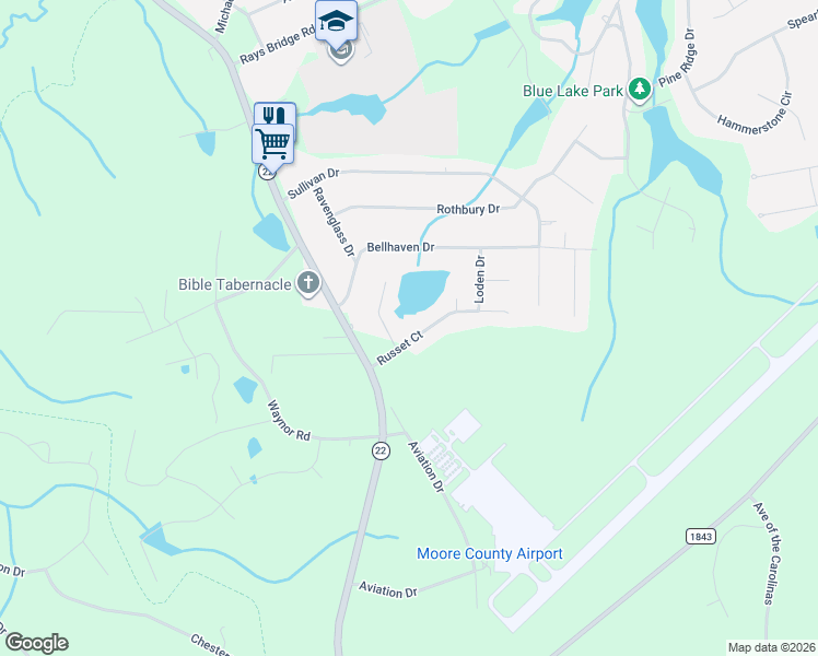 map of restaurants, bars, coffee shops, grocery stores, and more near 180 Russet Court in Carthage