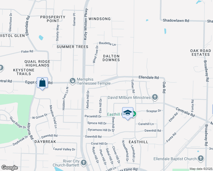 map of restaurants, bars, coffee shops, grocery stores, and more near 6877 Autumnhill Lane in Bartlett