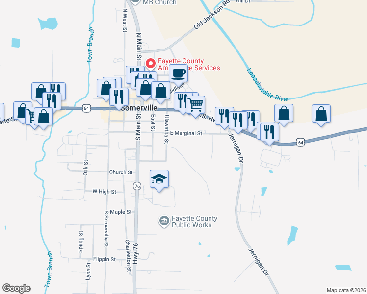 map of restaurants, bars, coffee shops, grocery stores, and more near 308 Old Jernigan Road in Somerville
