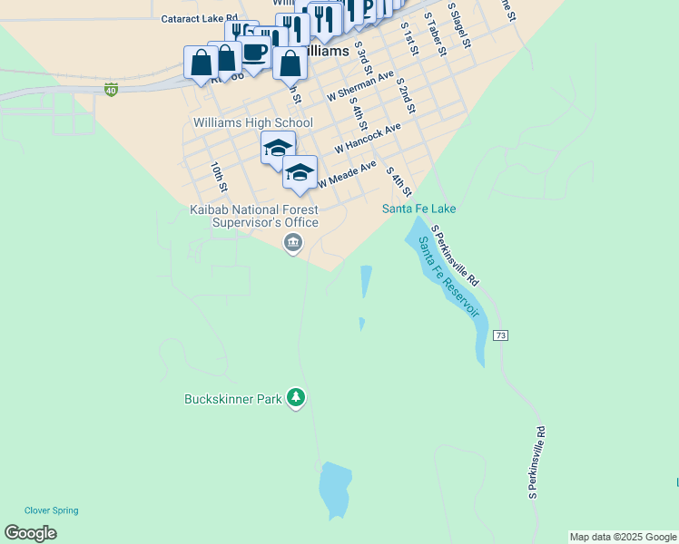 map of restaurants, bars, coffee shops, grocery stores, and more near 6th Place in Williams