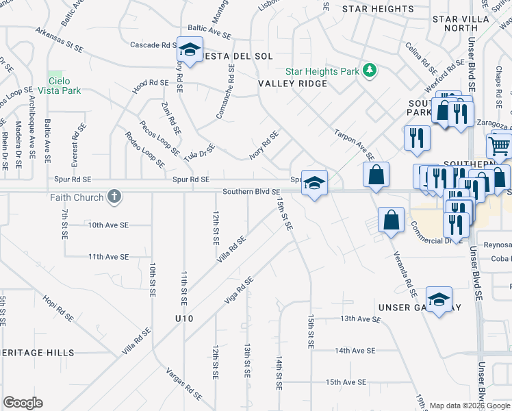 map of restaurants, bars, coffee shops, grocery stores, and more near 1020 13th Street Southeast in Rio Rancho