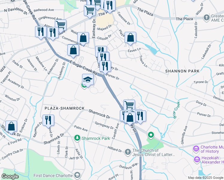 map of restaurants, bars, coffee shops, grocery stores, and more near in Charlotte
