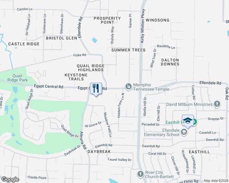 map of restaurants, bars, coffee shops, grocery stores, and more near 6638 Hidden Fern Court in Bartlett