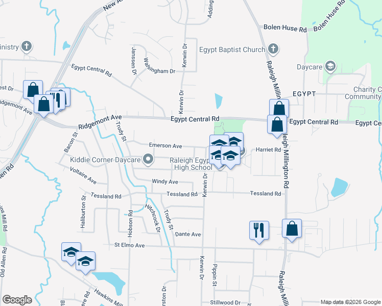 map of restaurants, bars, coffee shops, grocery stores, and more near 3885 Emerson Avenue in Memphis