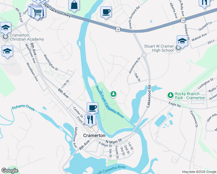 map of restaurants, bars, coffee shops, grocery stores, and more near 610 Ridgeway Drive in Belmont