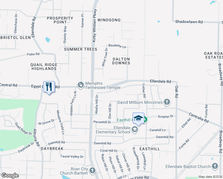 map of restaurants, bars, coffee shops, grocery stores, and more near 4218 Autumnhill Drive in Bartlett