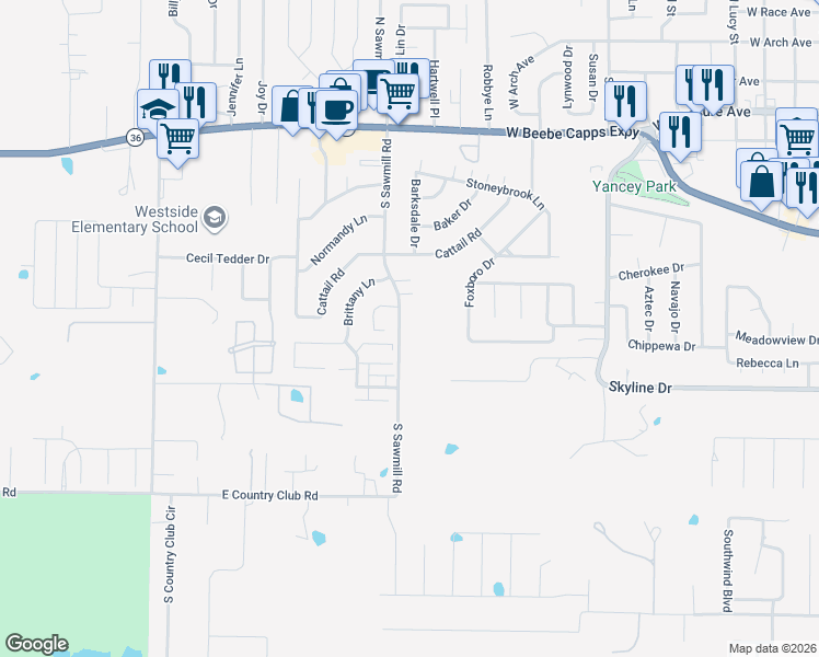 map of restaurants, bars, coffee shops, grocery stores, and more near 514 South Sawmill Road in Searcy