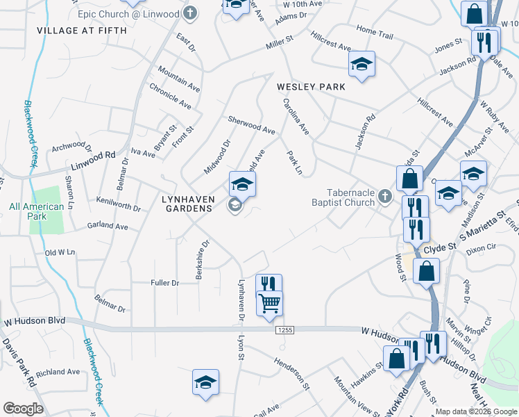 map of restaurants, bars, coffee shops, grocery stores, and more near 1518 Edgefield Avenue in Gastonia