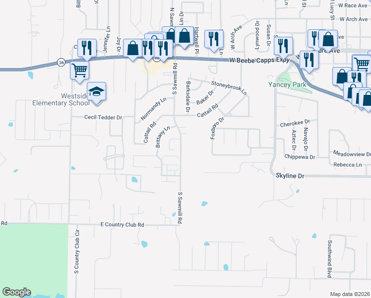 map of restaurants, bars, coffee shops, grocery stores, and more near 514 South Sawmill Road in Searcy