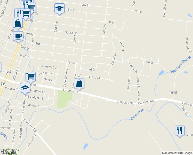 map of restaurants, bars, coffee shops, grocery stores, and more near 713 Lloyd Street in Lawrenceburg