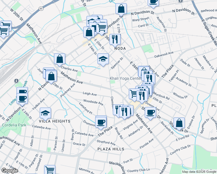 map of restaurants, bars, coffee shops, grocery stores, and more near 3001 Clemson Avenue in Charlotte